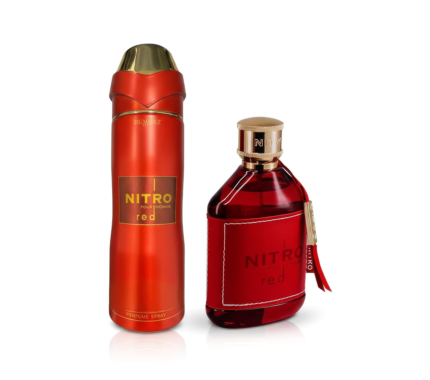 Dumont Nitro Red Eau de Parfum 3.45 fl oz and Nitro Red Perfume Spary 6.8 oz Set (Combo)