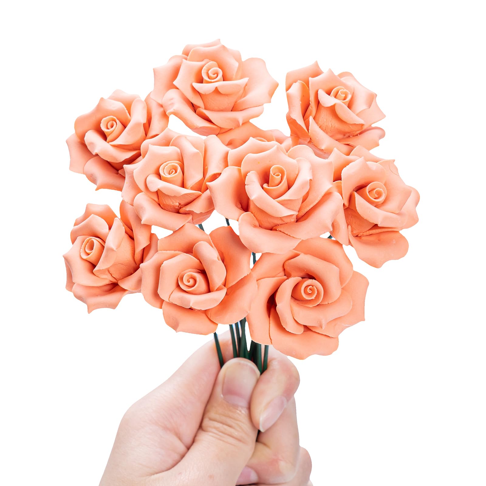 TGYHCJBY Ceramic Flowers Lifelike Fake Flowers for Home Decor, Vintage Rustic Wedding Table Centerpiece, Living Room Bathroom Farmhouse Decoration (Rose-orange)