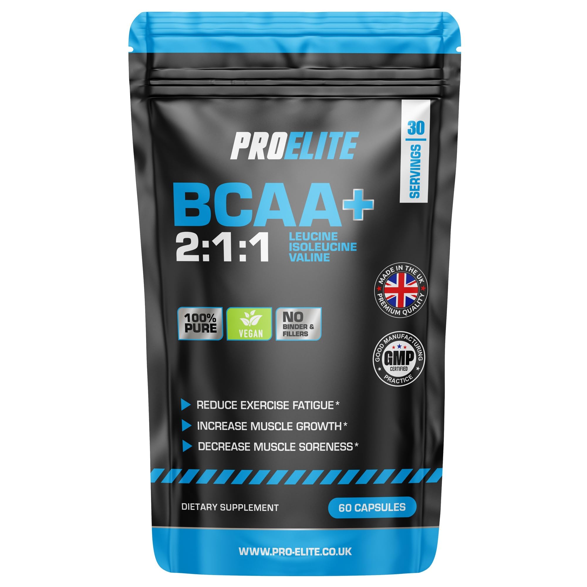 BCAA Capsule 3000mg Per Serving - 60 Vegan Capsules - 2:1:1 Branched Chain Amino Acids Capsules with Vitamin B12 & B6 - BCAA Powder Tablets Alternative - Pre Post Workout for Energy by PROELITE