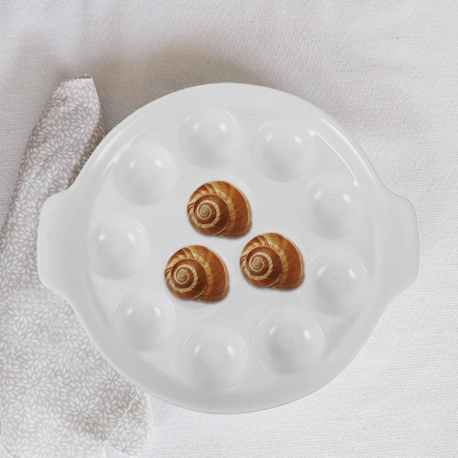 SHINEOFI Plats à Escargots 12 Trous en Céramique Lisse Compartiments Spécifiques pour Cuisson Four et Barbecue