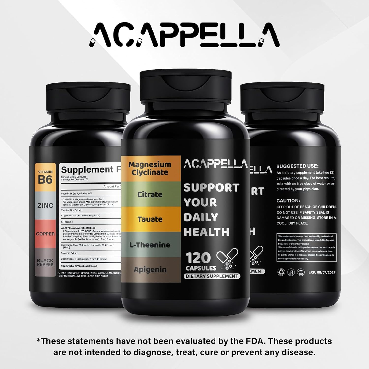 ACAPPELLA Magnesium Complex with Glycinate, Citrate, Malate, Taurate, Aspartate, Gluconate, Orotate, Chloride, Magnesium Complex Supplement (1)