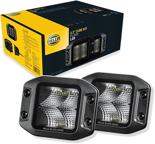 Hella Black Magic - Kit de cubo de 3.2 pulgadas de montaje empotrado, luz LED de inundación con arnés de cableado, luz todoterreno de alto