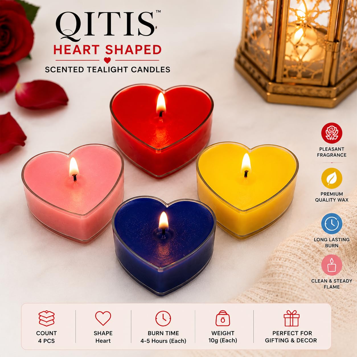 Heart Candles - Multicolor Tealights for Home Decor -8 Heart Candles - Multicolor Tealights for Home Decor -8