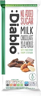 Diablo No Added Sugar Chocolate Bar – Milk Chocolate with Almonds, Sweetened with Stevia, Gluten Free, Ideal for Any Occasion, Birthdays, Valentines, or Gift Hampers, 75g (Pack of 1)