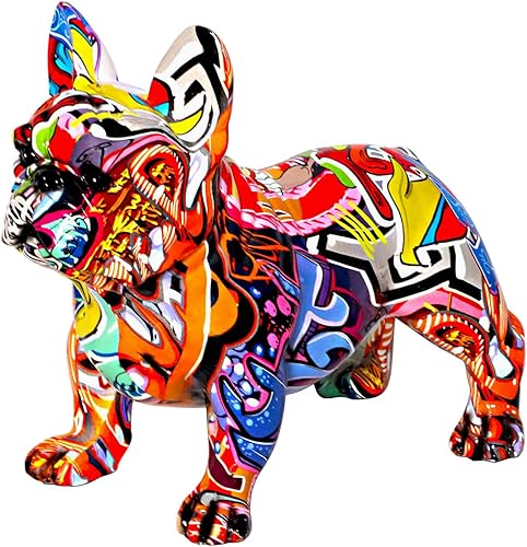 Graffiti - Estatua de bulldog francés, escultura de animal y perro, decoración del hogar para sala de estar, dormitorio, estante de libros, gabinete