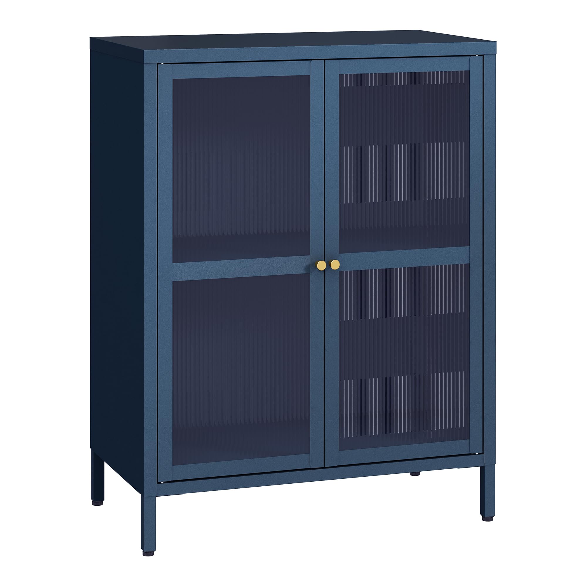 Commode Design En Acier Et Verre Ondulé 84x64x35 Cm - Rangement élégant Pour Salon Ou Chambre