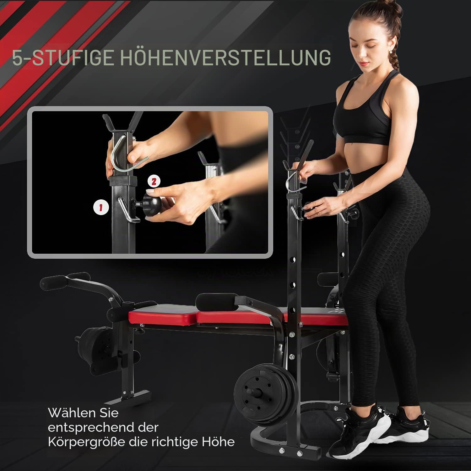 ISE Multifunktional Trainingsbank, Hantelbank Verstellbar Klappbar mit Beincurler Haushalt Fitnessgeräter für Kniebeuge, Hantelbank Bankdrücken,Rumpfbeuge,Training Bank Neigen, Beinbeuger für Zuhause