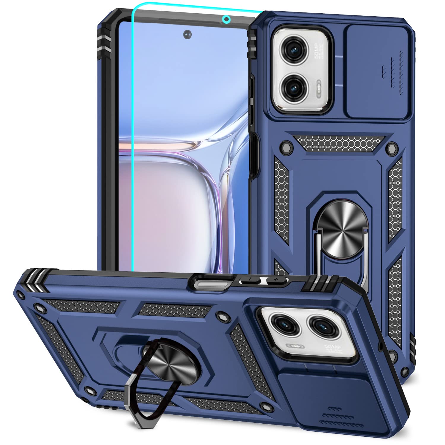 SKMYSMKY for Moto G Power 5G 2023 Case,with Screen Protectors and Camera Cover,[Military Grade] 16ft.Drop Tested Cover with Magnetic Kickstand Protective Case for Motorola G Power 2023, Blue