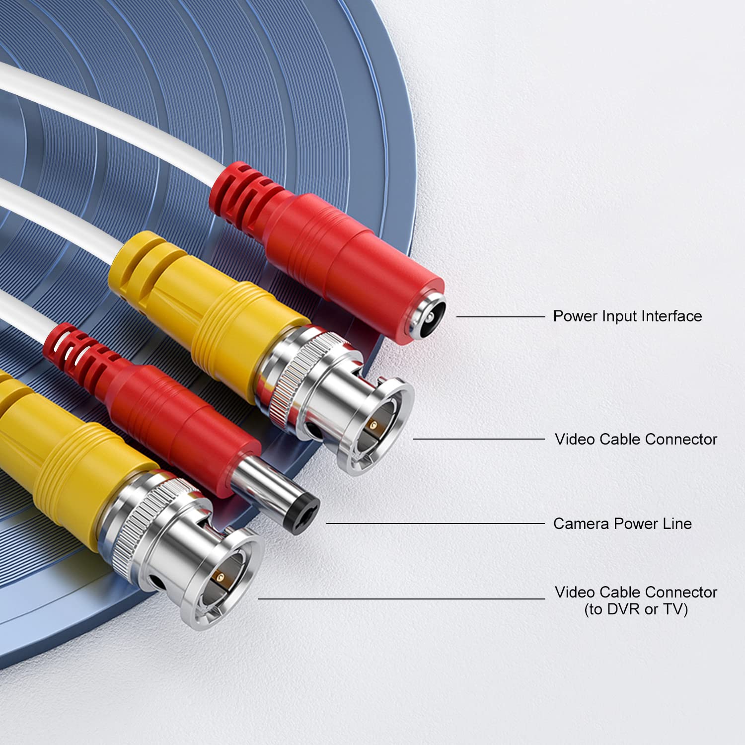 Bnc Cable 200ft All-in-One Siamese BNC Video and Power Security Camera Cable BNC Extension Wire Cord with 2 Female Connectors for All Max 5MP HD CCTV DVR Surveillance System (200ft Cable, White)