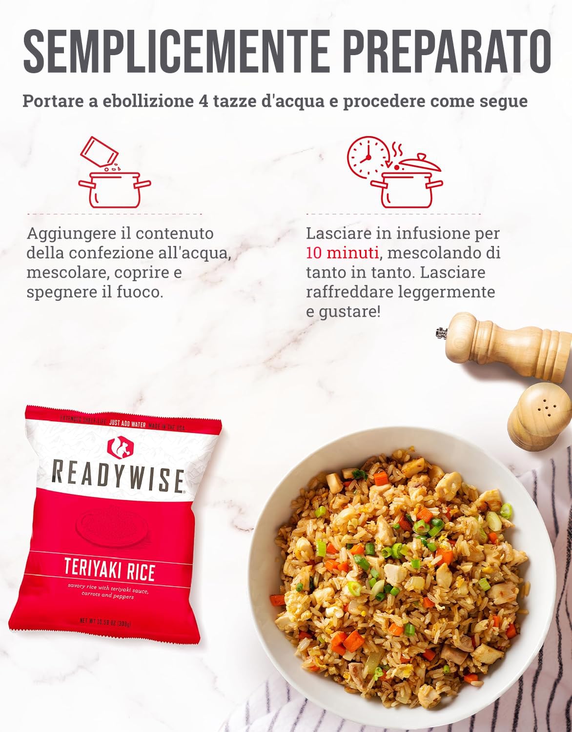 ReadyWise, 60 porzioni, colazione, pranzo e cena, borsa asciutta Grab & Go, liofilizzato, fino a 25 anni di conservazione, cibo d’emergenza