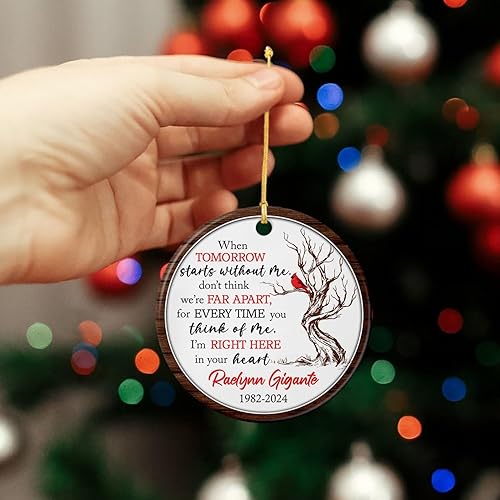 Vista 101 de Adorno de cerámica con cardenal personalizado en memoria amorosa, los seres queridos pueden dejar este mundo pero nunca dejan nuestros corazones