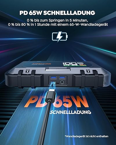 Miniatura 3 de TREKURE Arrancador de batería de coche 8 en 1 8000 A pico 65 W carga rápida portátil batería de coche arrancador portátil (todo a gas10L diesel)