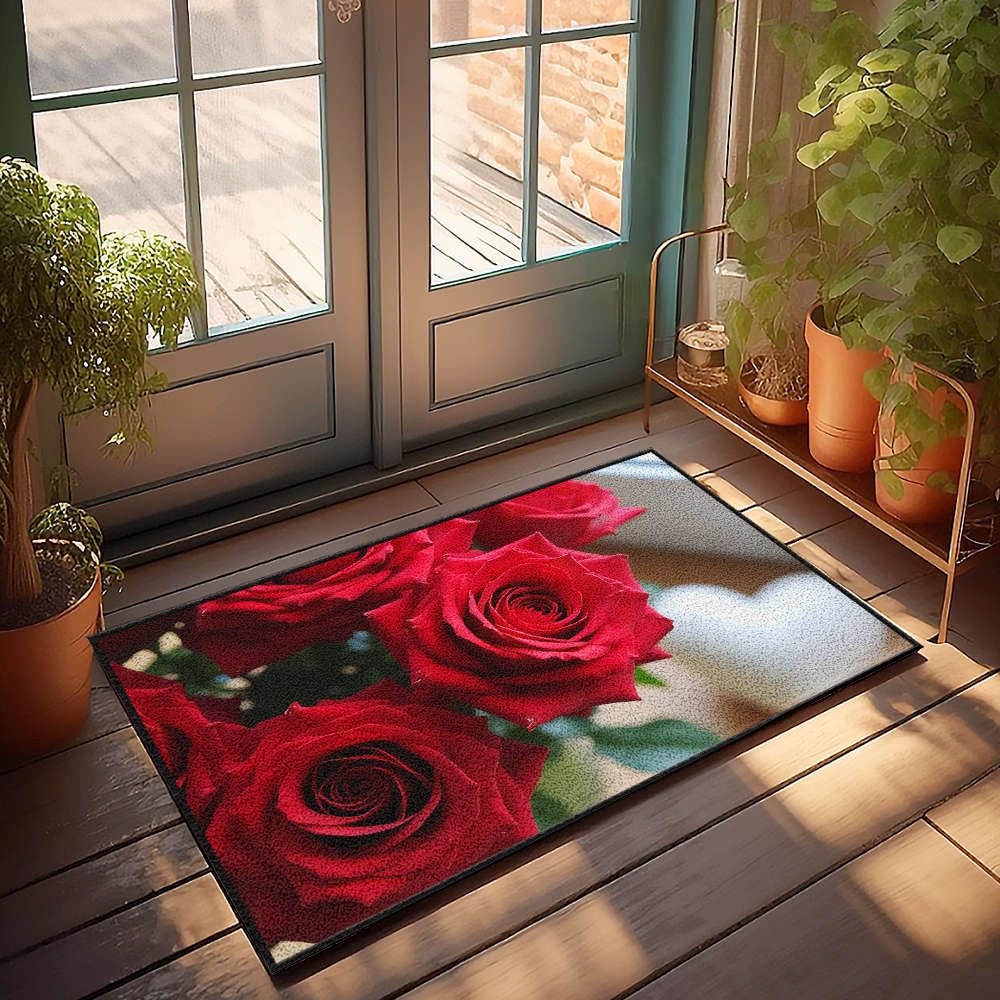 Paillasson texte amusant bouquet de roses rouges cadeau pendaison de crémaillère original