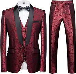 Conjunto de terno masculino slim fit de smoking de 3 peças para formatura festa de casamento Paisley jaqueta colete calça roupa de baile