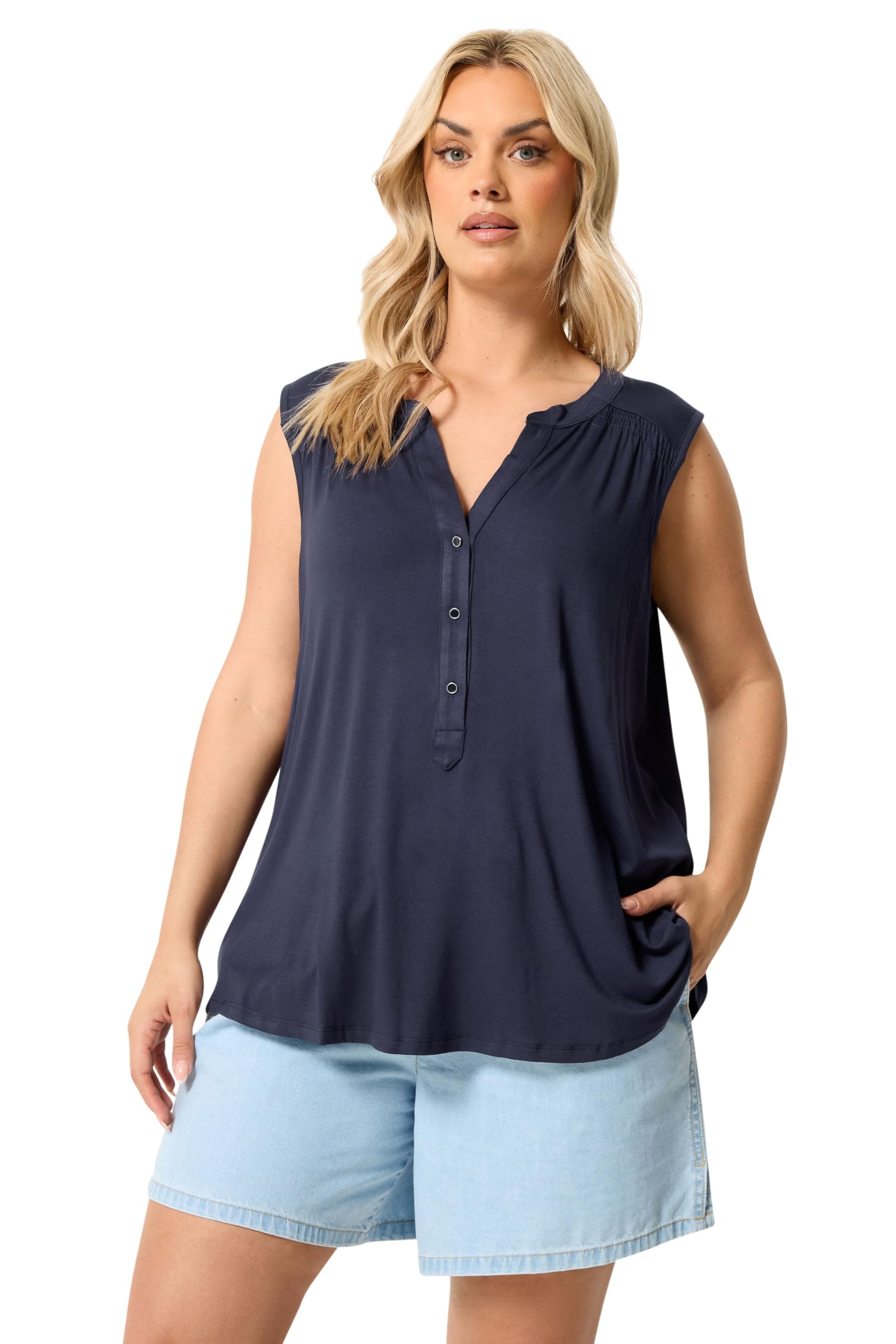 Yours Women's Dark Navy Notch Neck Vest Top In | Size: 18