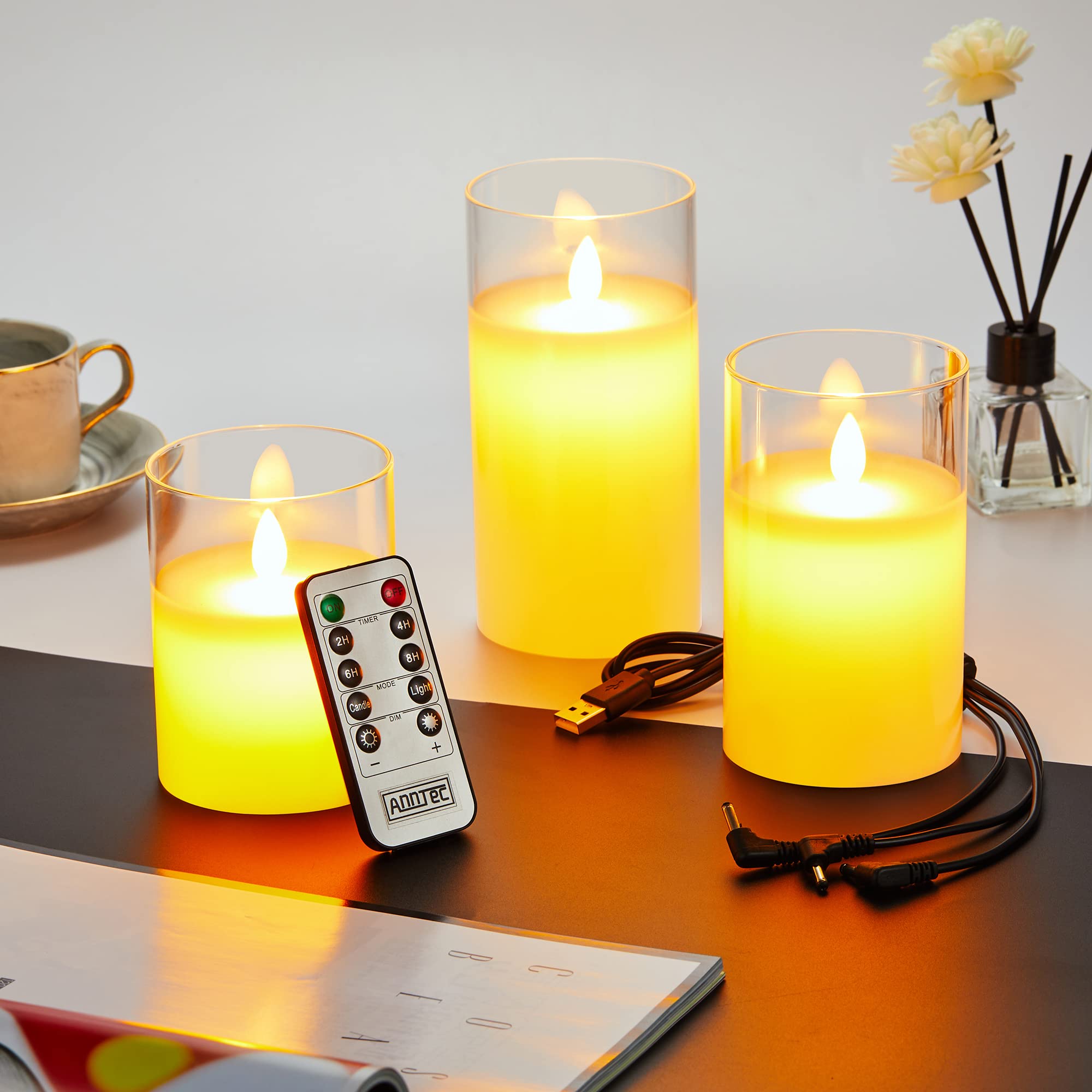 Amazon.co.jp : AnnTec LEDキャンドルライト クリアガラスホワイト