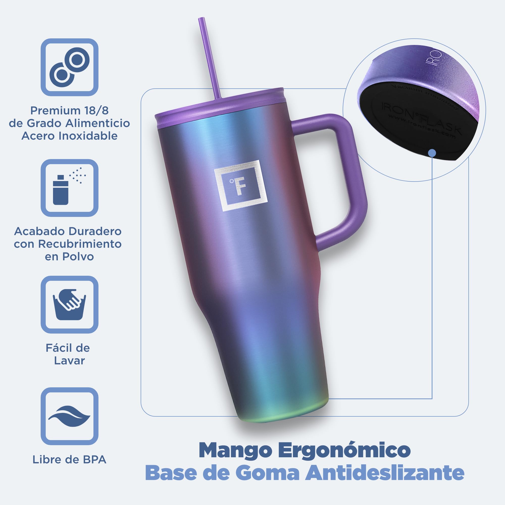 IRON °FLASK Vaso Termico con Pajita y Tapa - 1.2L - Taza Termica de Acero Inoxidable de Doble Pared - 20H Frío / 5H Calor - A Prueba de Fugas y Vacío sin BPA - Termo Cantimplora Agua Fría - Tumbler