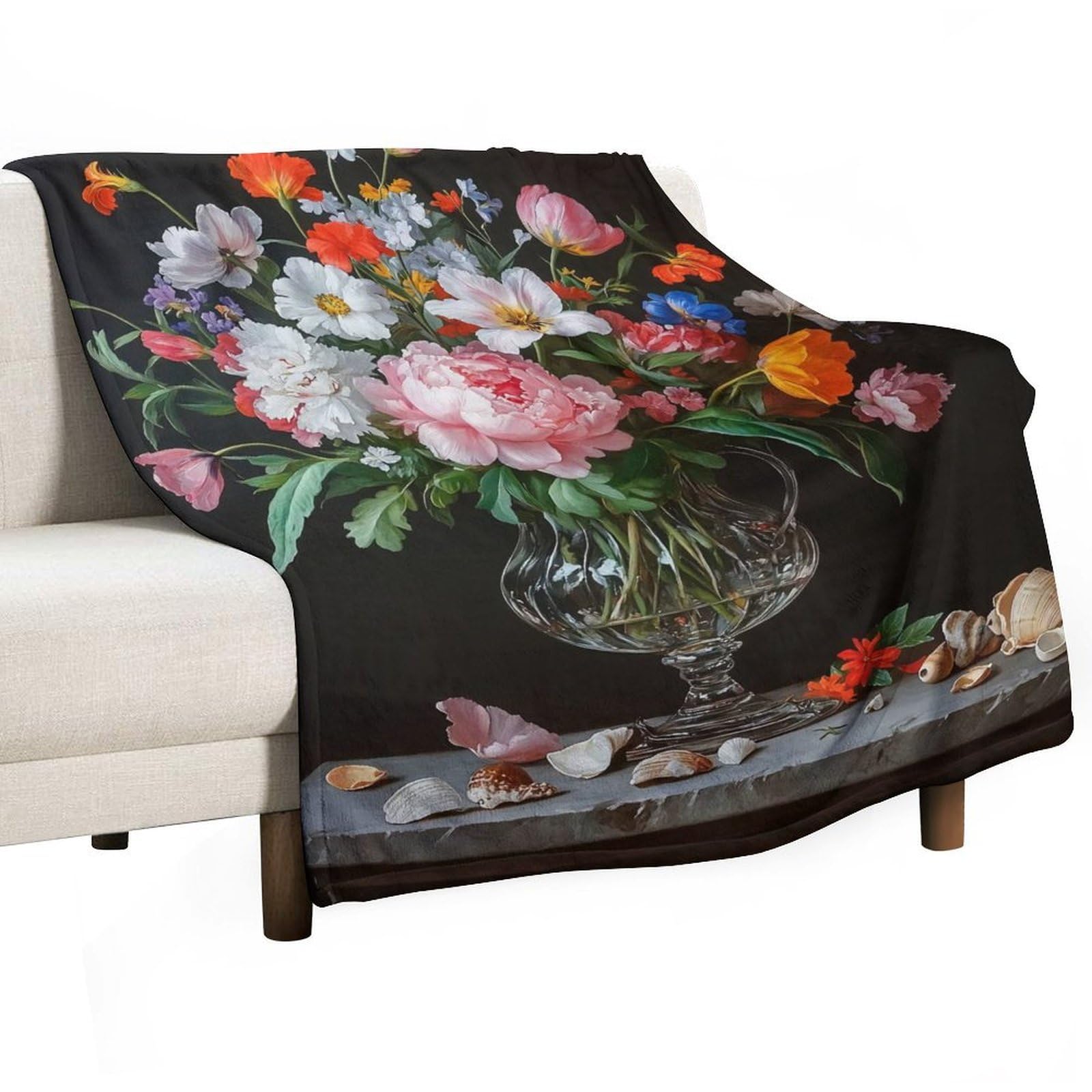 YHGSREUOH Floral Vanitas Still Life with Peonies And Tulips (2) Flannel Blankets Fleece Soft Throw Lightweight Plush Gifts for Couch, Bed, Cozy Sofa Plush, Chair, Lovers 150x200cm(60x80in)