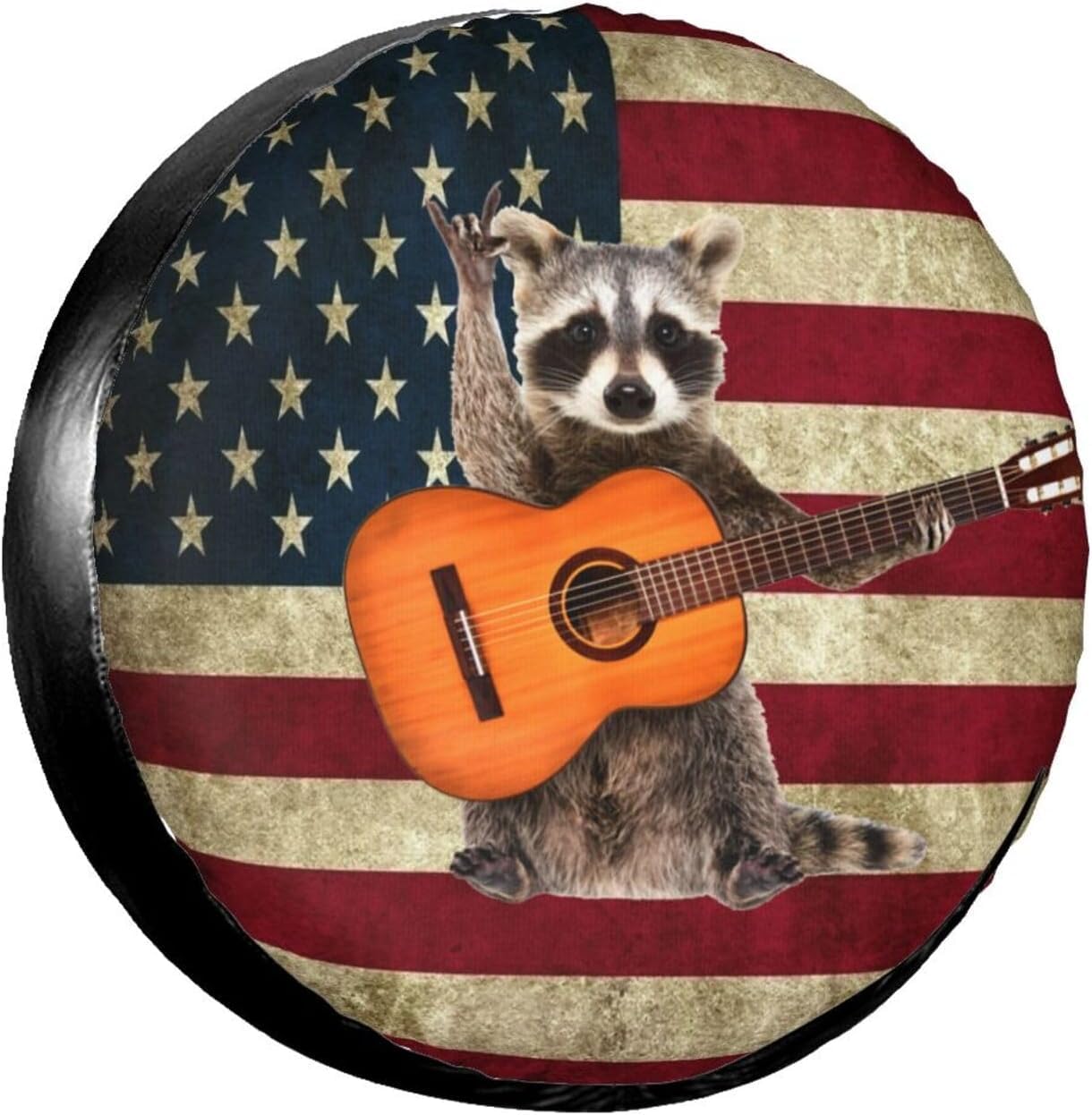 Music Raccoon Spare Tire Cover for Rv Trailer Camper Truck SUV - Cute Raccoon Animal Wheel Protectors Cover Waterproof Fabric for Travel Camping Outdoor,Universal Fit,14 inch