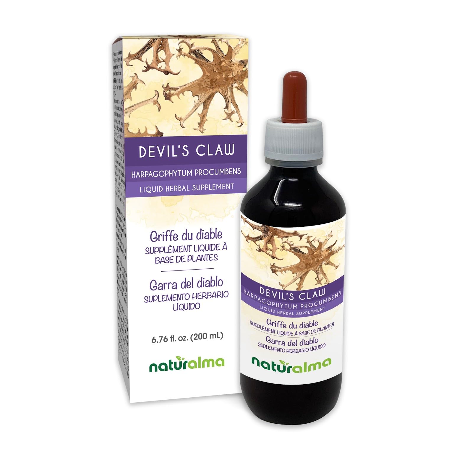 Naturalma Devil's Claw (Harpagophytum procumbens) Root Alcohol-Free Tincture - 6.76 fl oz Liquid Extract in Drops - Herbal Supplement - Vegan 6.76 Fl Oz (Pack of 1)