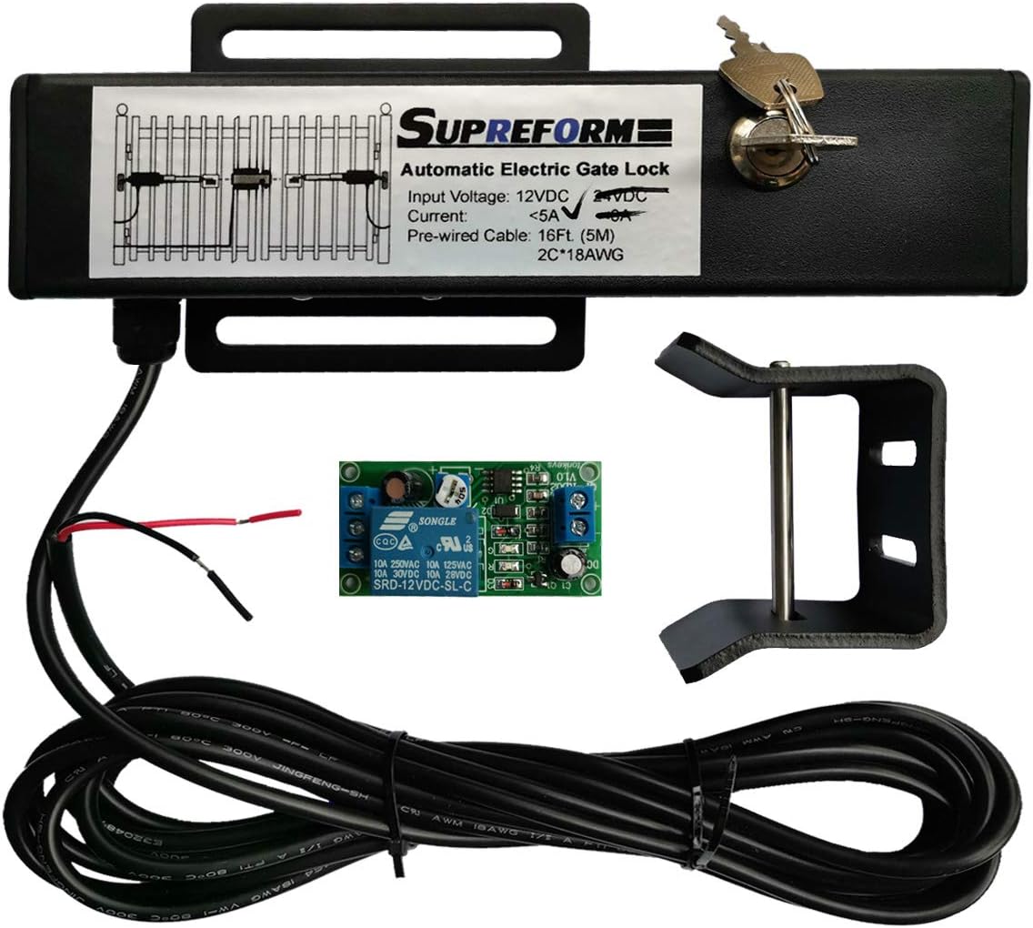 Universal 12VDC (Not 24VDC) Outdoor Automatic Electric Gate Lock Swing Gate Opener for Operator Automatic Gate Opener Fail Secure Gate Lock UL Listed Cable