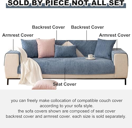 Miniatura 2 de vctops Funda de felpilla suave para sofá, color liso, tejido a rayas texturizadas, lavable, antideslizante, para perros y mascotas, 1 piezano todo