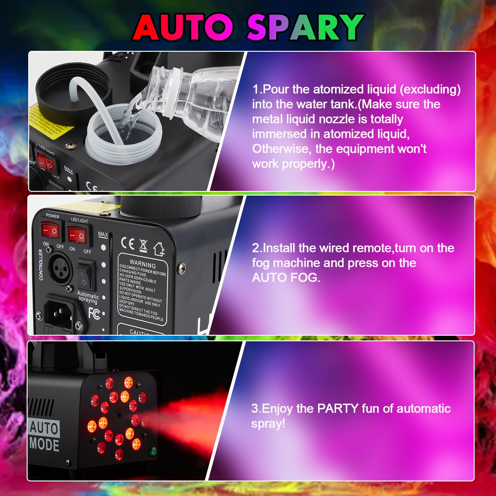 Hakuta Máquina de Humo con 18 Luces LED, Máquina de Niebla Automática para Halloween, Bodas y Fiestas DJ con Modos Carrera