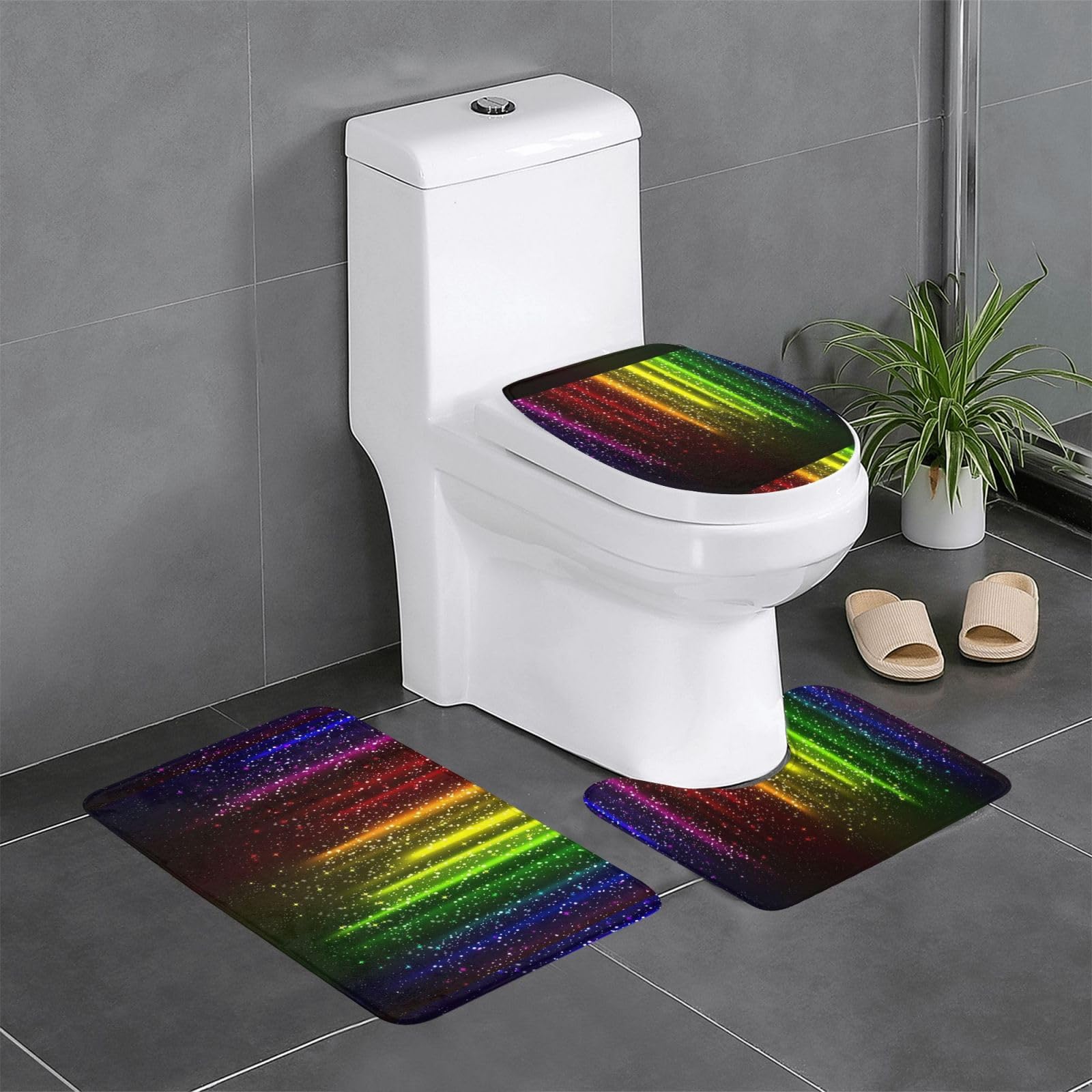 Tapis de sol absorbant l'eau arc-en-ciel néon 3 pièces pour cuisine et bain