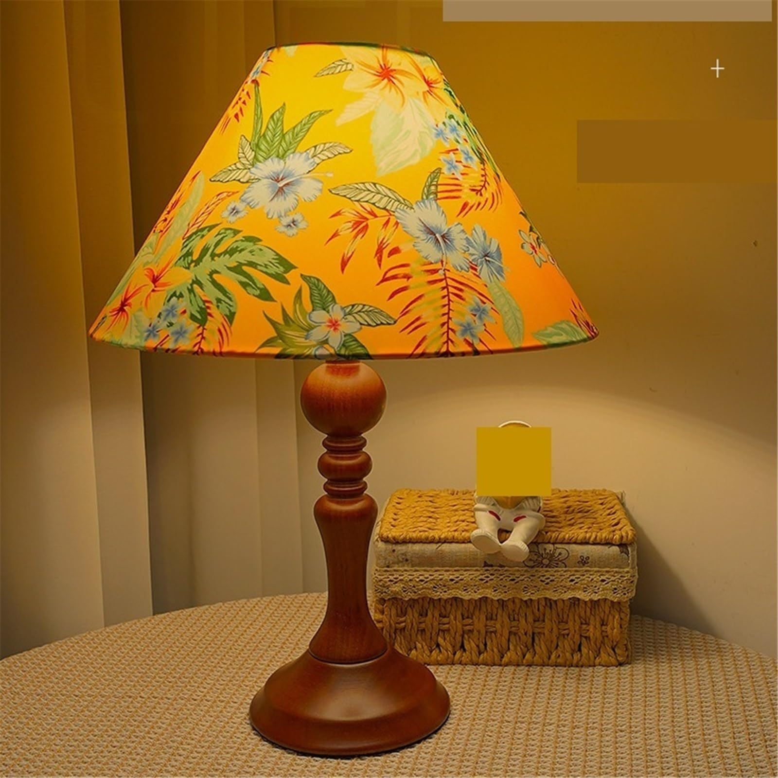 Lampa biurkowa Lampa stołowa w stylu vintage z motywem kwiatowym, drewniana ozdoba na stolik nocny sypialni