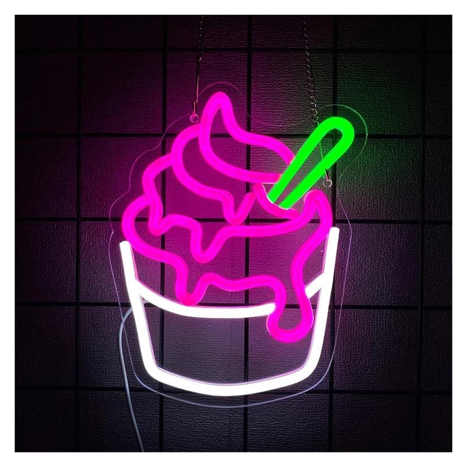 Shouxi One Color Sign Lamp Ice Cream Neon Sign For Business Wall Decor Cupcake Melting Light For Dessert Shop Restaurant Store Bar Decor 20.3Cmx25cm