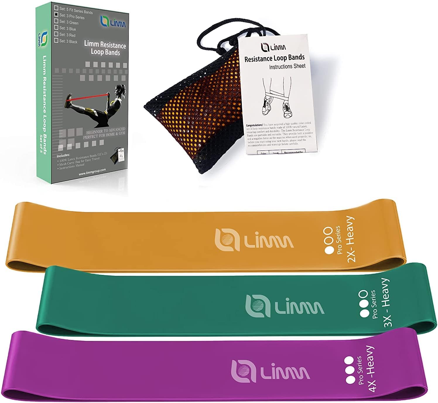 Fittest Pro by Limm Resistance Bands for Legs and Butt, Fabric Exercise Loop Bands Yoga, Pilates, Rehab, Fitness and Home Workout, Strength Bands for Booty