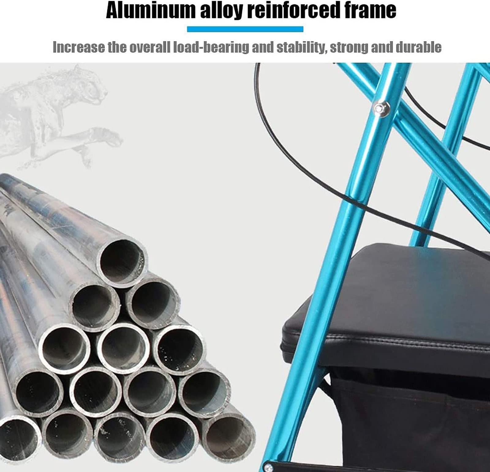 Chodzik, rolki 4 koła z siedziskiem i koszem Medyczny aluminiowy rolator Składane i zdejmowane oparcie Wyściełane siedzisko Rolling Walker dla seniorów na zewnątrz (Color : B)