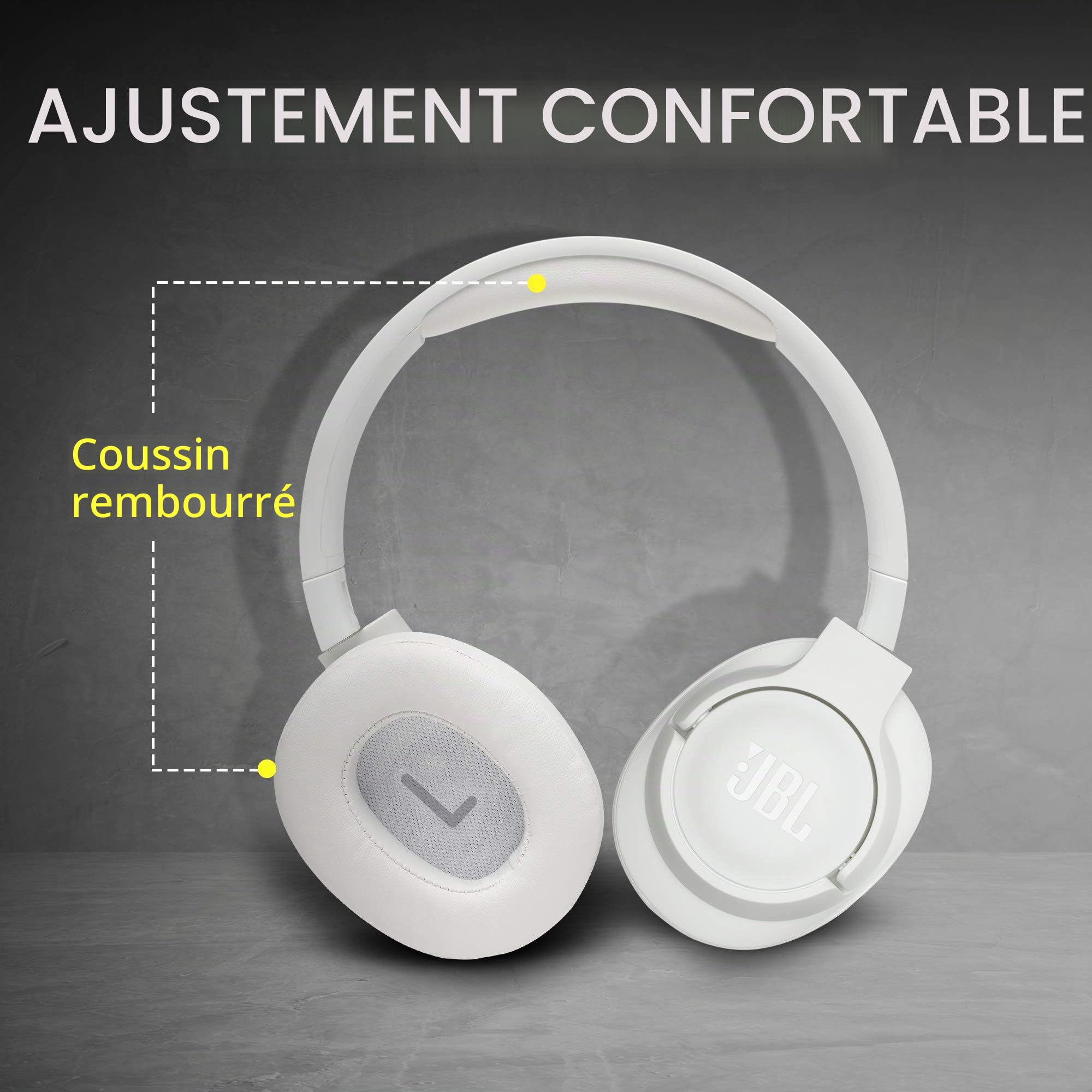 JBL Tune750BTNC – Casque circum-auriculaire sans fil à réduction de bruit active – Écouteurs Bluetooth compatibles avec Siri, Google Now et Alexa – Autonomie jusqu'à 15 heures – Blanc