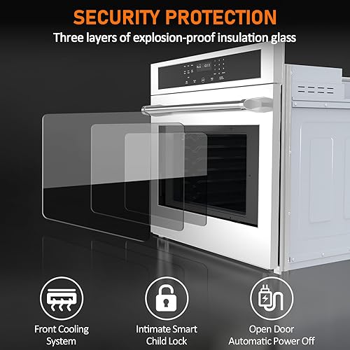 Miniatura 5 de Horno eléctrico de pared individual integrado de 30 pulgadas, 2.5 pies cúbicos, horno de convección de acero inoxidable con 8 funciones de cocción,