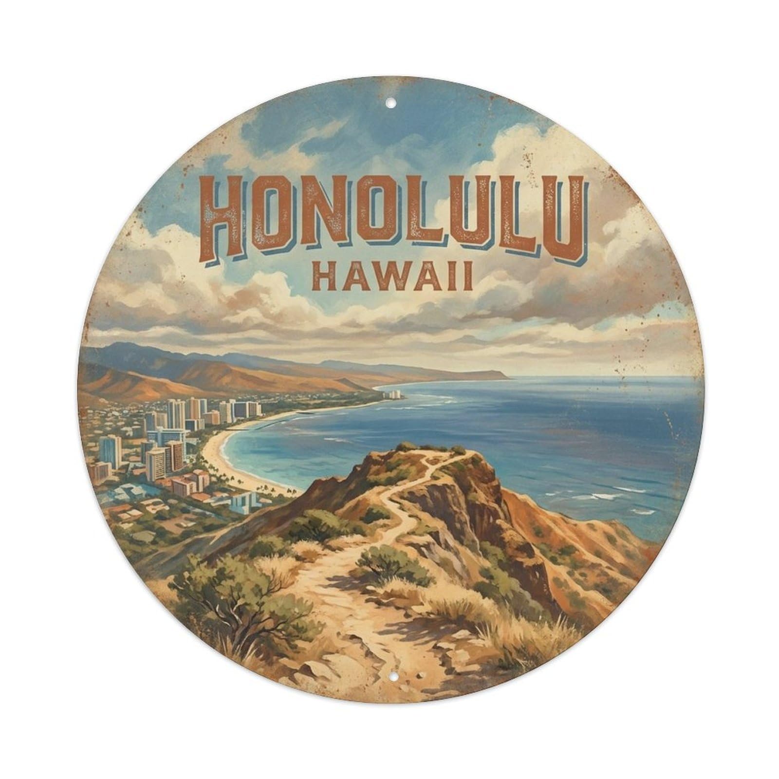Honolulu Hawaii Island Landmark City Travel Metal Tin Sign