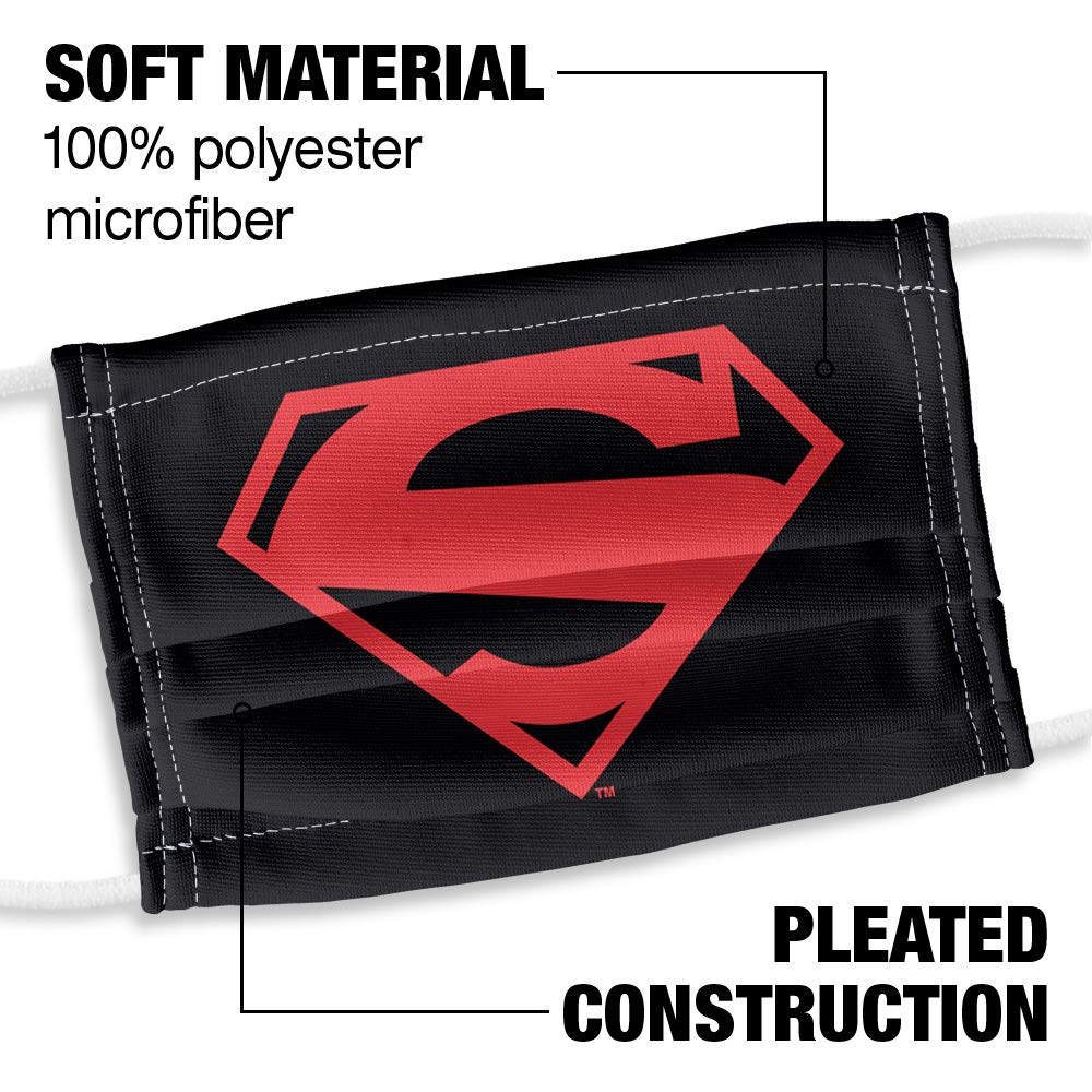 Popfunk Superman Kids 52 Red Block 1-Ply Reusable Face Mask Covering with Adjustable Nose Wire