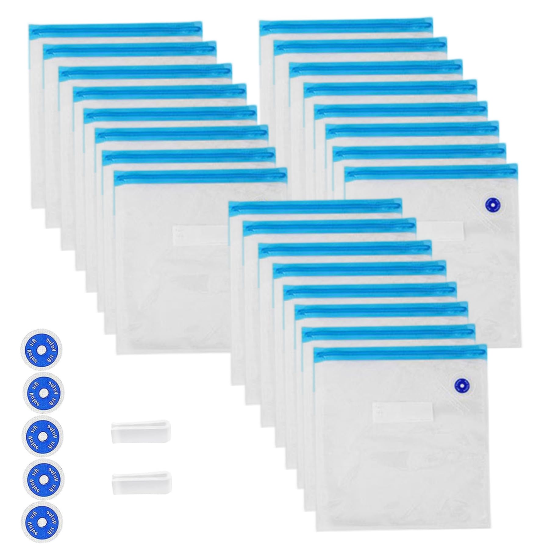 Fexvan Vacuum Seal Bags, Vacuum Sealer Bags 24Pcs 3 Size Transparent Pe Pa Seal with 2 Sealing Clips & 5 One-Way Air Valve Washable Reusable Pouch with Time Label for Kitchen