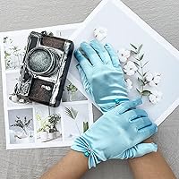 Vista 35 de Vestido de novia de satén para mujer, fiesta de ópera, guantes de los años 20, guantes hasta la muñeca Blanco