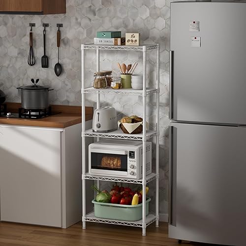 Miniatura 7 de SINGAYE 5 estantes pequeños de alambre para cocina, despensa, para cerrar el hogar, organizador y almacenamiento, estante de baño, organización de