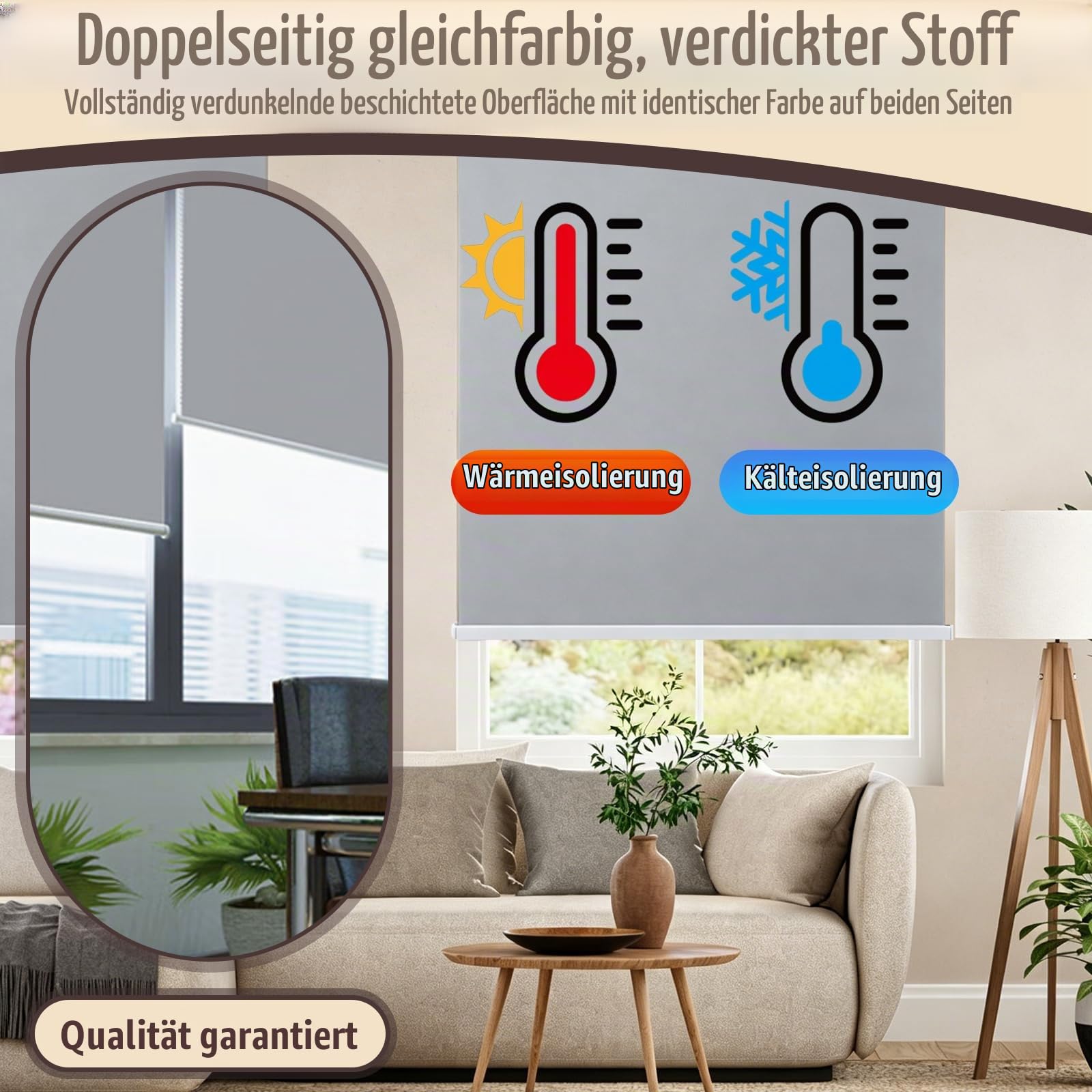 Rollo, 120 x 180 cm Senkrechtmarkise Hellgraue Außenrollo Senkrechtmarkise Außen Sichtschutz Balkon mit Zugseil Verdunkelungsrollo Wetterfest Windschutz für Balkon Terrasse Büro und Badezimmer