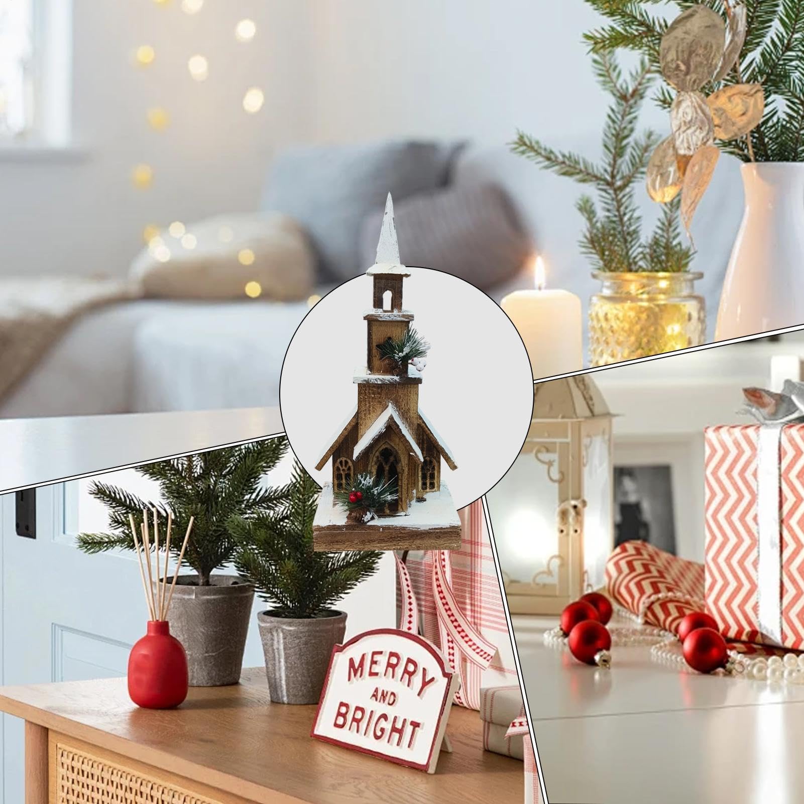 Casa del villaggio di Natale in legno con luce,Casa natalizia in legno ta | Case del villaggio di Natale con luce a LED per soggiorno, tavolo, negozio, camera da