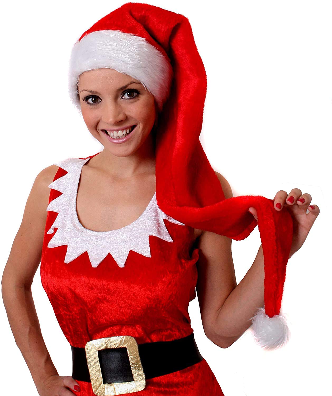 Cappello di Babbo Natale, cappello di Babbo Natale, cappello di Babbo Natale, cappello di Babbo Natale da donna, rosso con bordo bianco e palla bianca (confezione da 12)