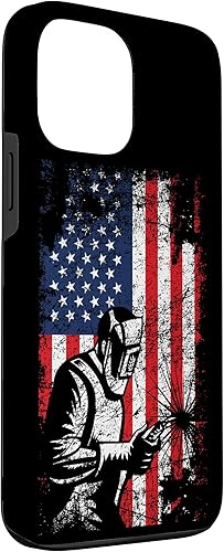 Miniatura 3 de iPhone 13 Pro Max Welder Gifts - Funda de soldadura patriótica envejecida con bandera estadounidense