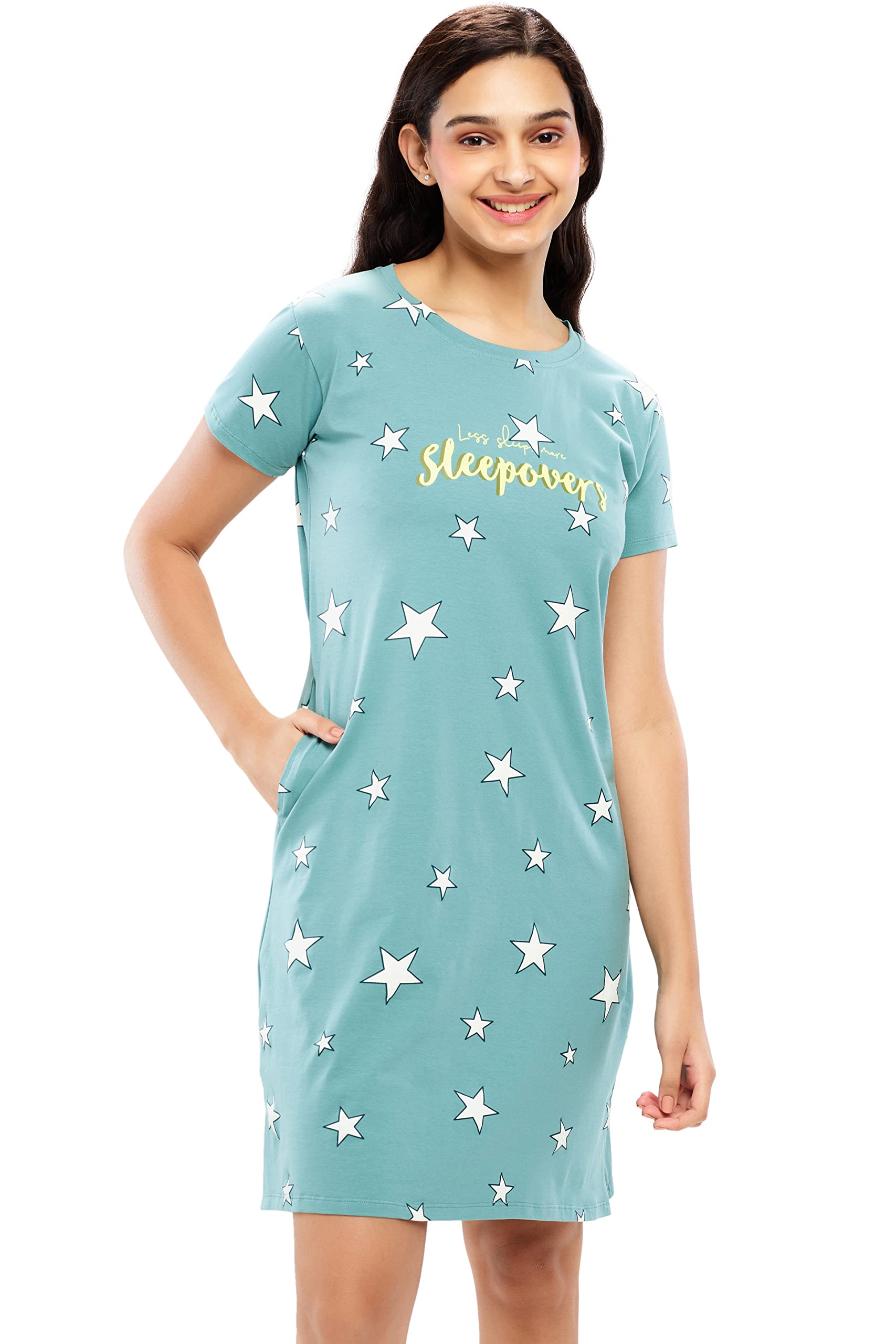 Zeyo Women's Heart Print Cotton Nightgown - Knee-Length, Comfy Sleepwear 5638 - View #9