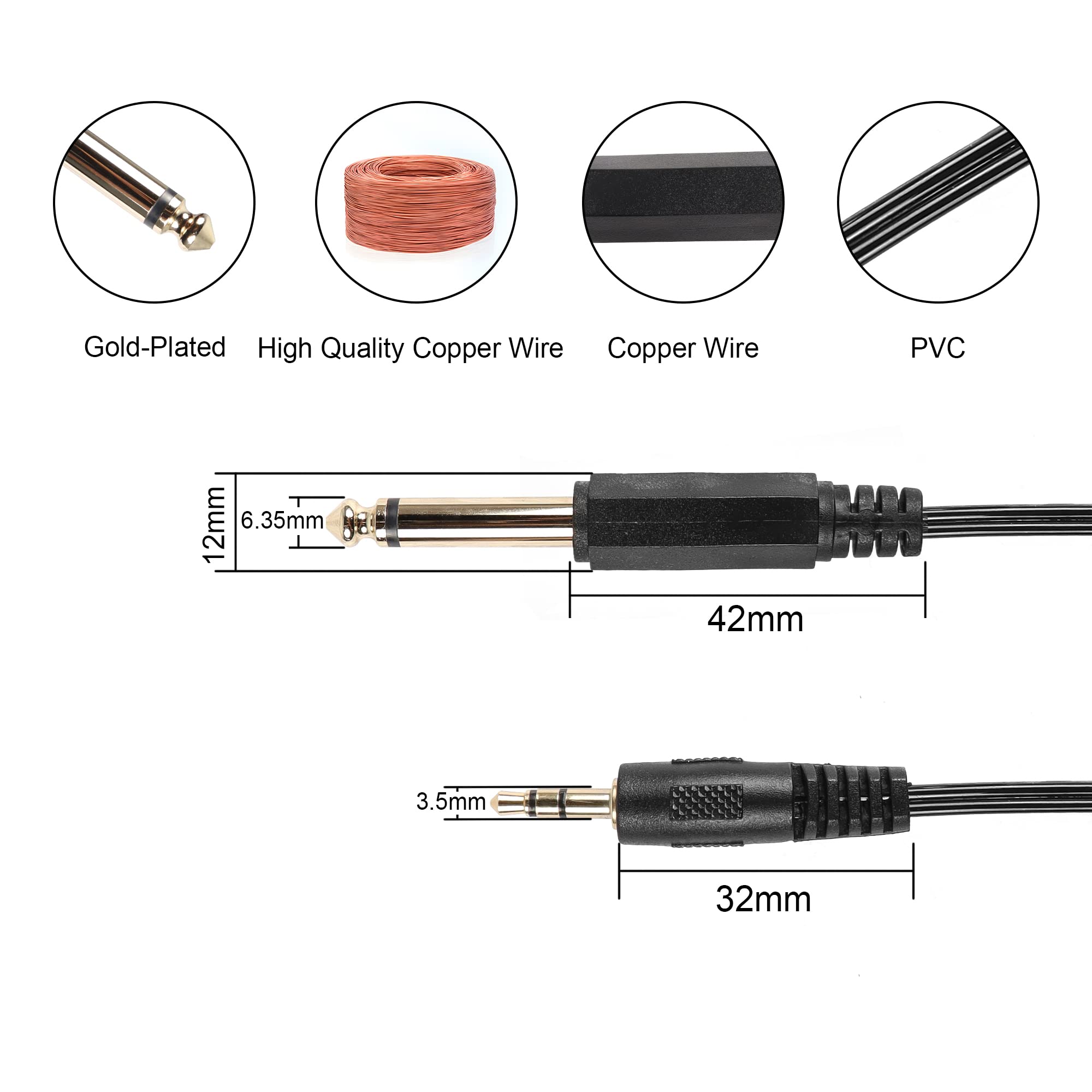 PNGKNYOCN 1/4 inch stereo verlengkabel rechte hoek 6,35 mm mannelijk naar vrouwelijk TRS stereo audiokabel voor versterkers, gitaren, home theater apparatuur enz. (2M