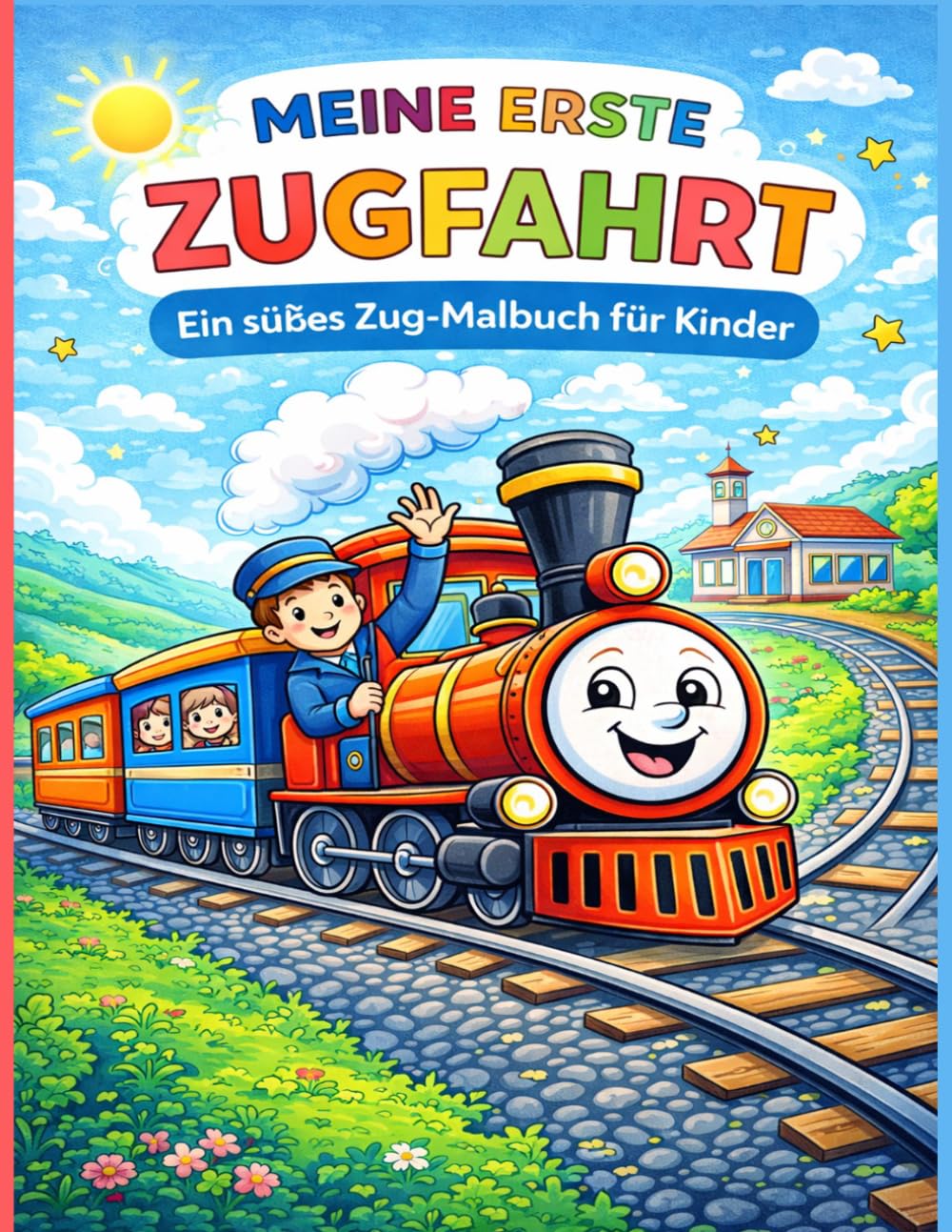 Meine erste Zugfahrt: Ein süßes Zug-Malbuch für Kinder: Einfache und niedliche Zug-Ausmalbilder mit Lokomotiven, Eisenbahnen und Reise-Abenteuern für Kinder