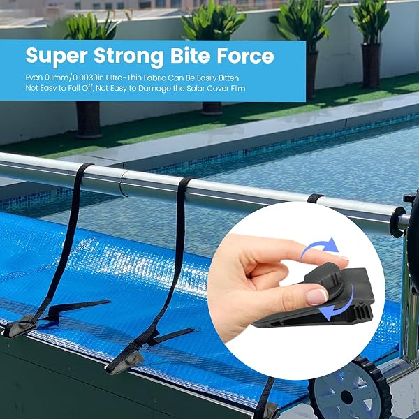 Sangles de Maintien et Pinces pour Enrouleur Bâches Piscine Lot de 8, Accessoires Enrouleur de Couverture Solaire Jeu de Roues de Parasol Sangles de Serrage de Couverture de Piscine - 4