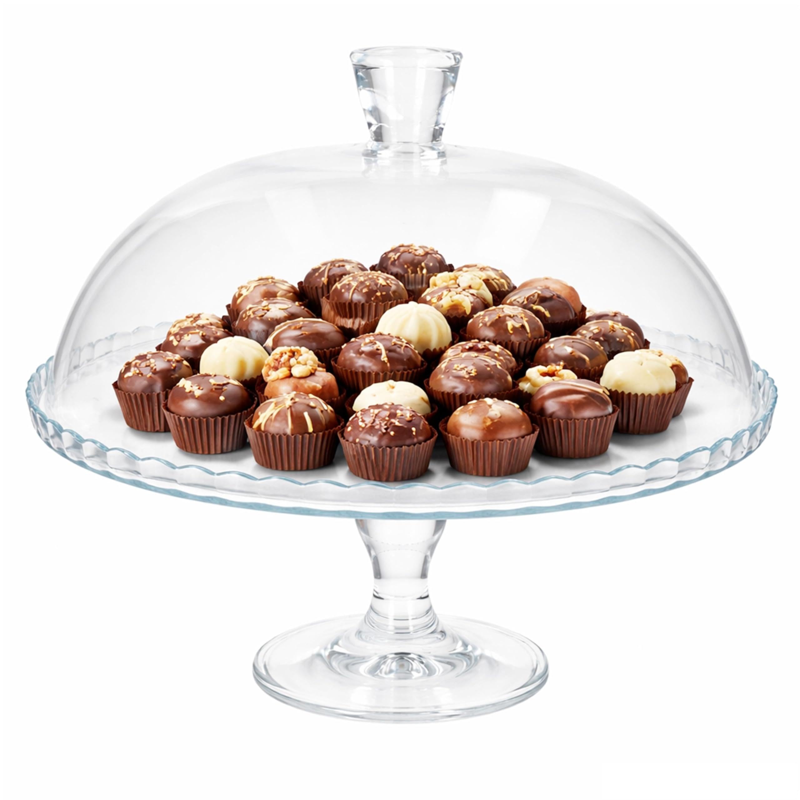 MamboCat Plateau à gâteau sur pied avec couvercle I Ø 32 cm I Plateau à gâteau en verre avec cloche en verre I Plateau de service pour tartes, gâteaux, apéritifs, fromage et pâtisseries I Assiette en