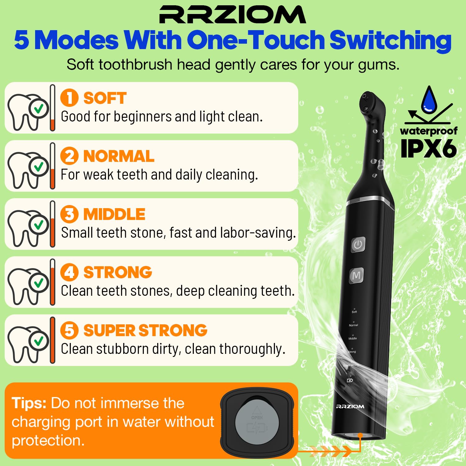 Dentaire Polisseur, RRZIOM Polisseur Dentaire pour le Nettoyage et le Blanchiment des Dents, Kit de Blanchiment avec Lumière LED, 5 Têtes de Brossage, 5 Modes de Vitesse, Rechargeable