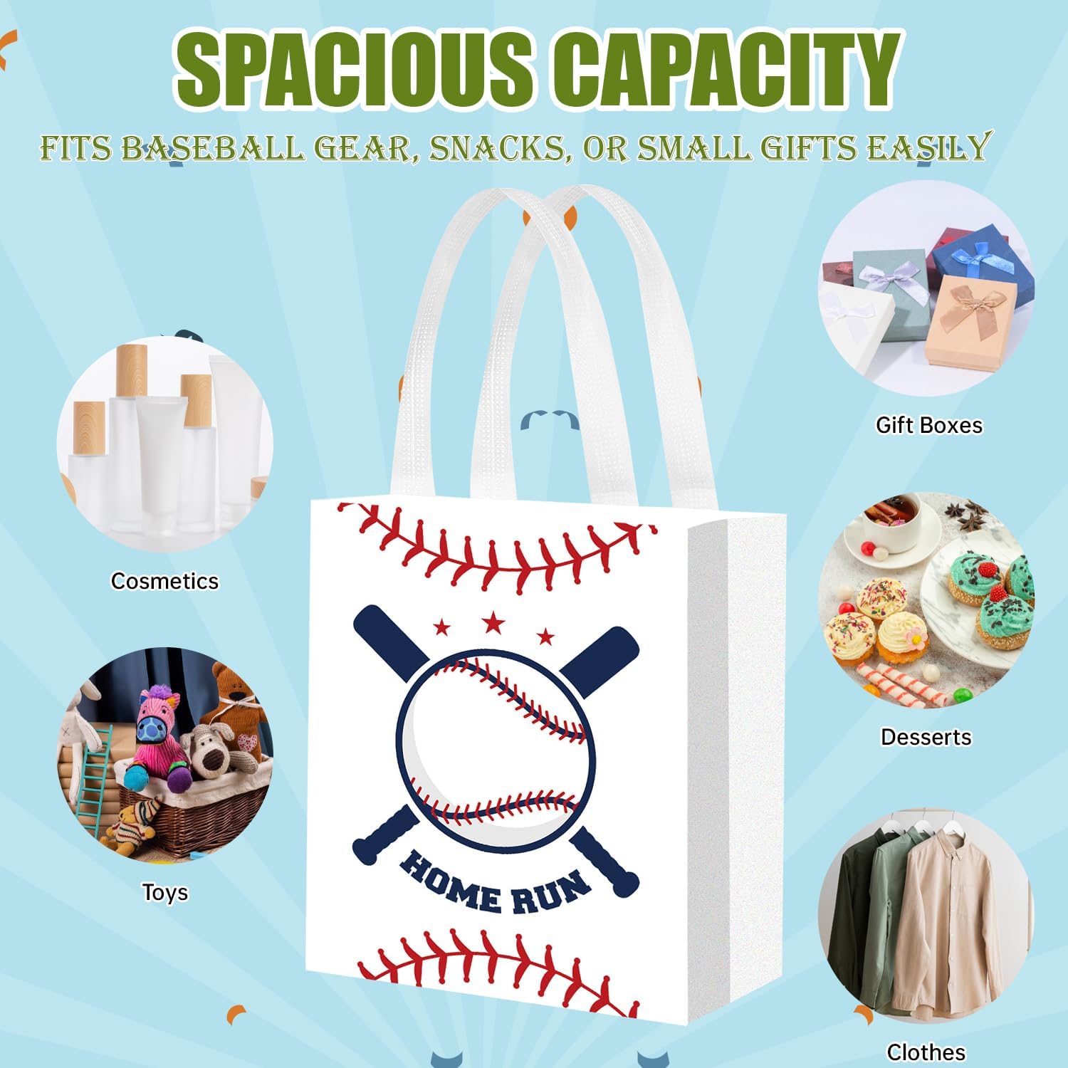 Liobelon Baseball Gift Bags 24 Pack Non-Woven Home Run Theme Party Favor Bags, 7.87”x9.84” Goodie Bags for Baseball Team Events, Birthday Parties, Game Day Supplies Fan Gifts Packaging - Image 2